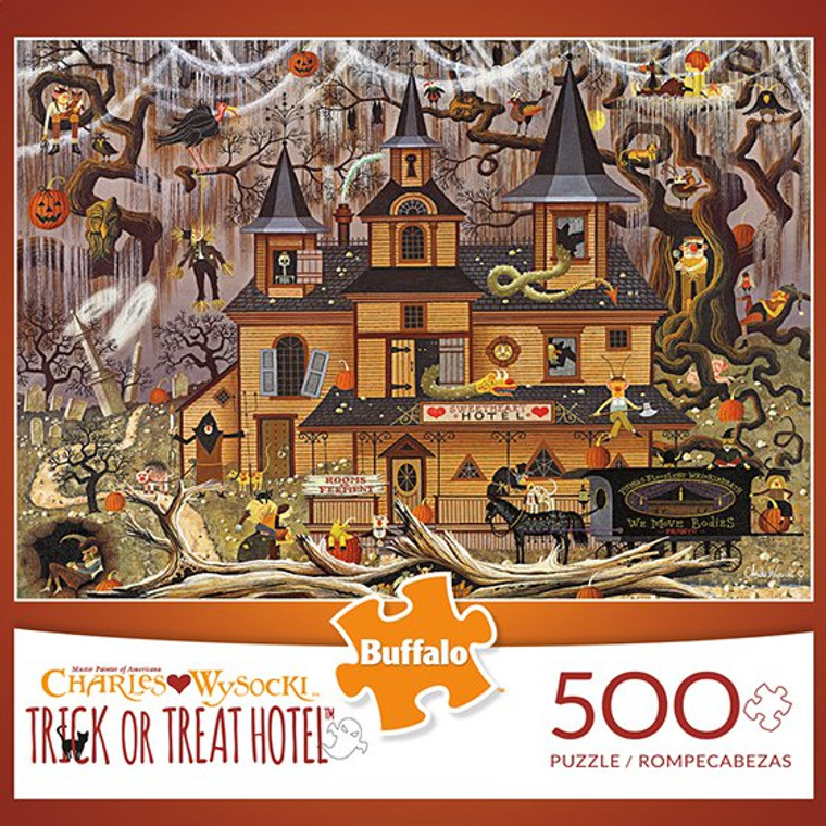 Charles Wysocki Trick or Treat Hotel 500 Piece Jigsaw Puzzle Box