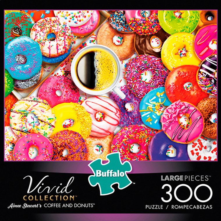 Aimee Stewart's Vivid Coffee and Donuts 300 Large Piece Jigsaw Puzzle Box